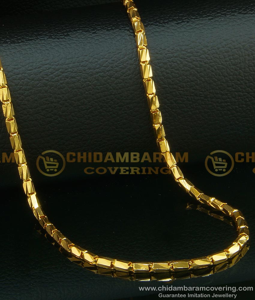 CHN093-LG - 30 Inches Gold Plated Daily Wear Kushi Model Shiny Cutting Flexible Chain Online
