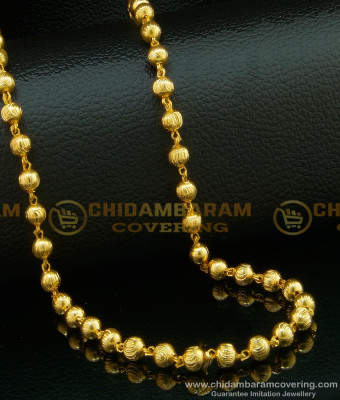 CHN122-LG - 30 Inches Long Traditional Light Weight Gold Balls C Cutting Gold Plated South Indian Chain Design Online
