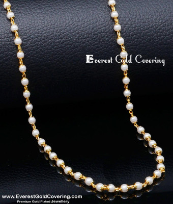CHN352 -LG- 30 Inches Trendy Daily Use Gold Plated Muthu Mani Mala Designs