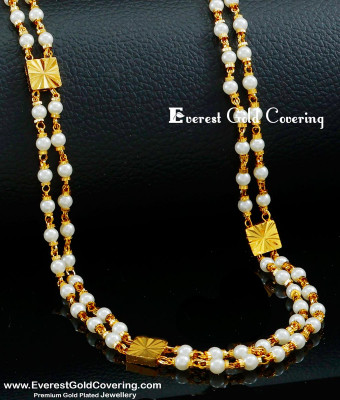 CHN354 -LG- 30 Inches Classic Double Layer Pearl Chain Design for Women