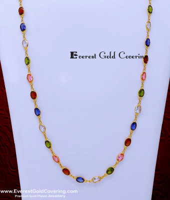 CHN418 - Multi Colour Stone Stylish Gold Chain Design for Female