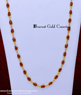CHN419 - New Model Honey Colour Stone Gold Plated Chain for Women