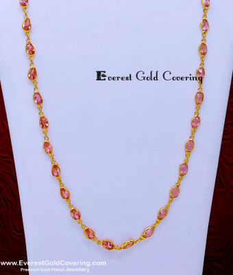 CHN420 - Latest Baby Pink Colour Stone Modern Long Chain for Saree