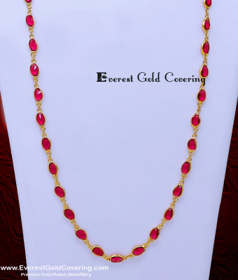 CHN422 - 1 Gram Gold Dark Peach Colour Stone Long Chain for Women
