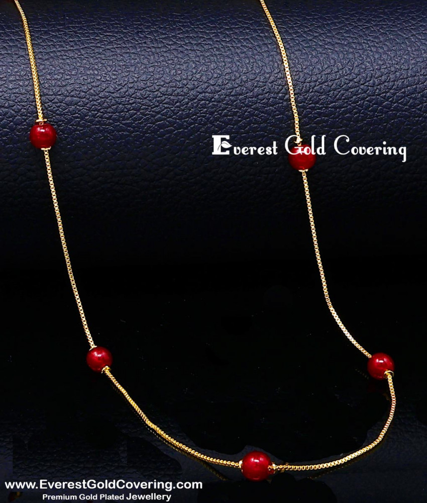 CHN427 - 1 Gram Gold Plated Red Beads Thin Chain for Women