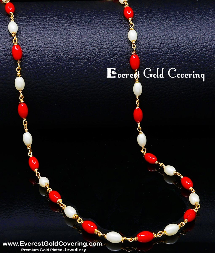 CHN430 - Traditional Micro Gold Plated Muthu Pavalam Malai Chain