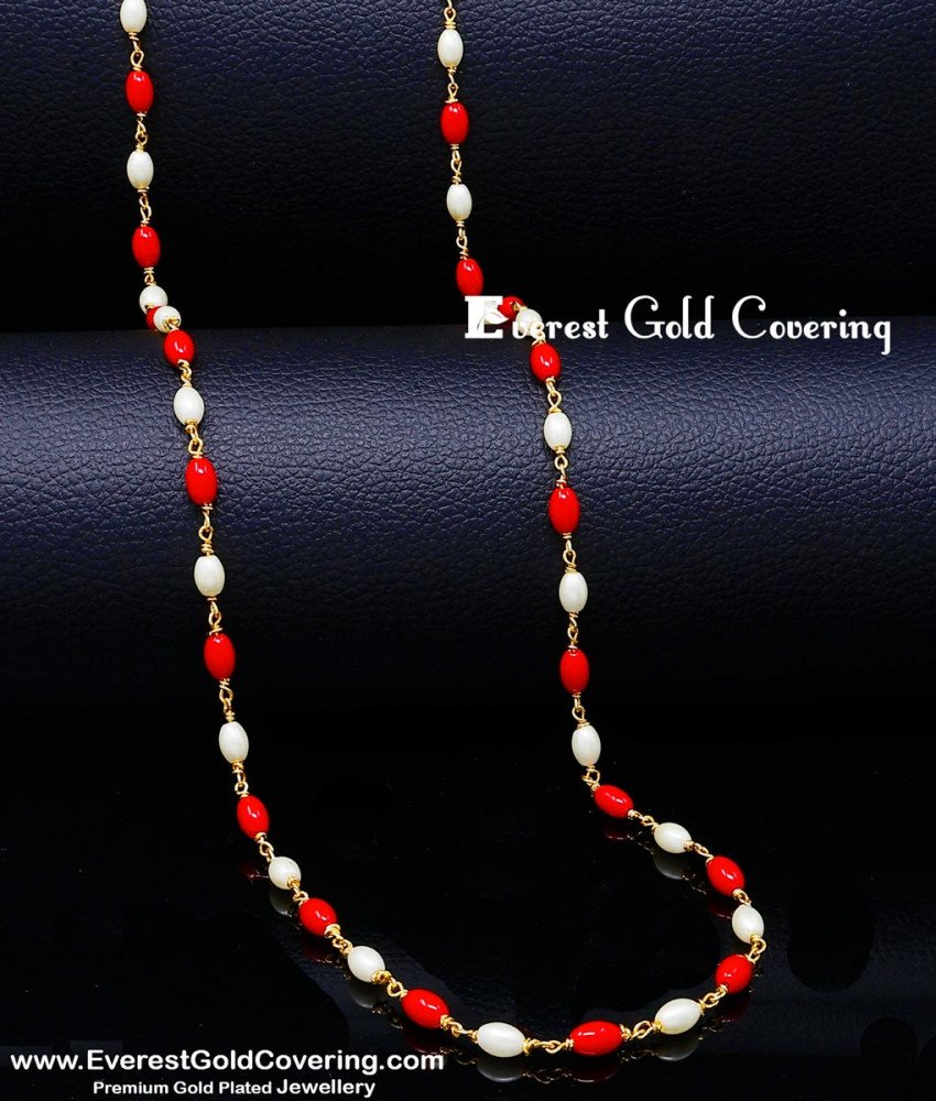 CHN430 - Traditional Micro Gold Plated Muthu Pavalam Malai Chain