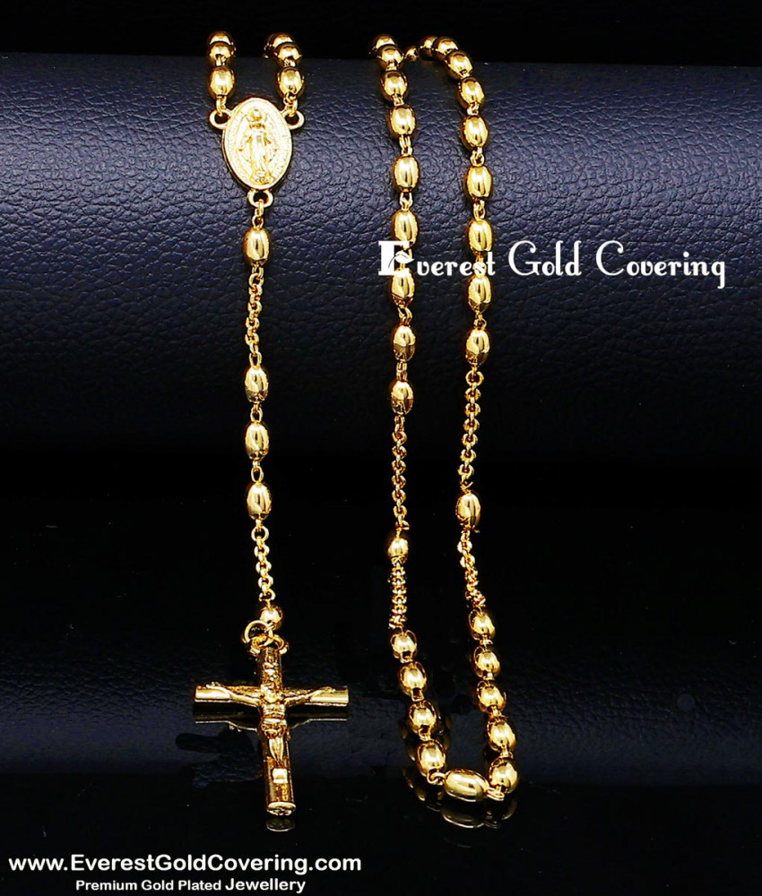 CHN442 - 1 Gram Gold Jesus Cross Christian Rosary Beads Chain