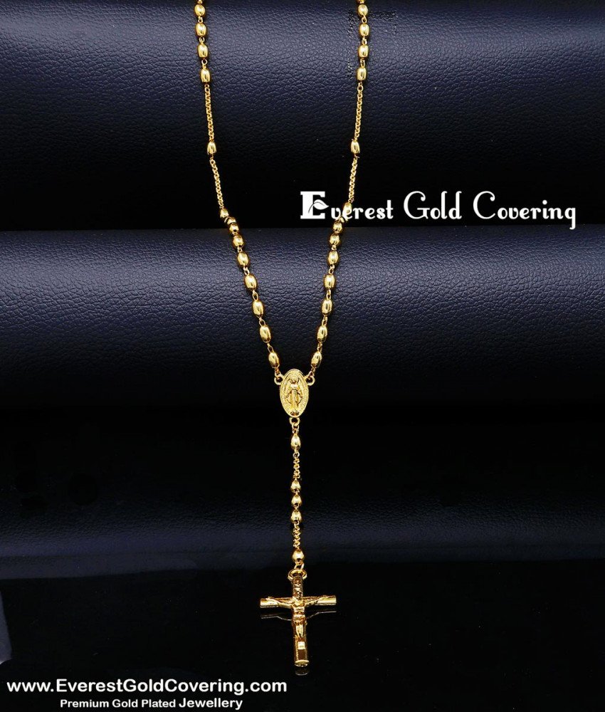 CHN442 - 1 Gram Gold Jesus Cross Christian Rosary Beads Chain
