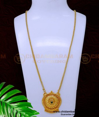 DCHN233 - Gold Plated Daily Wear Emerald Stone Chain Dollar Design