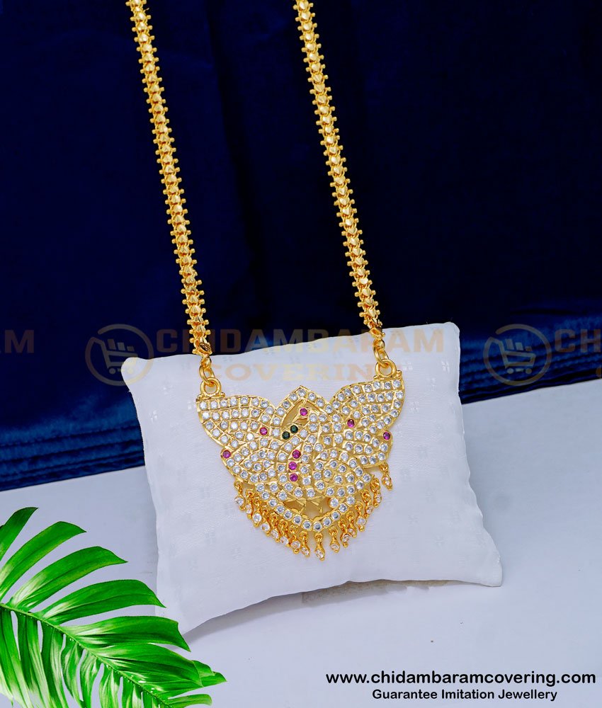 peacock pendant, peacock dollar chain, gold peacock chain, 