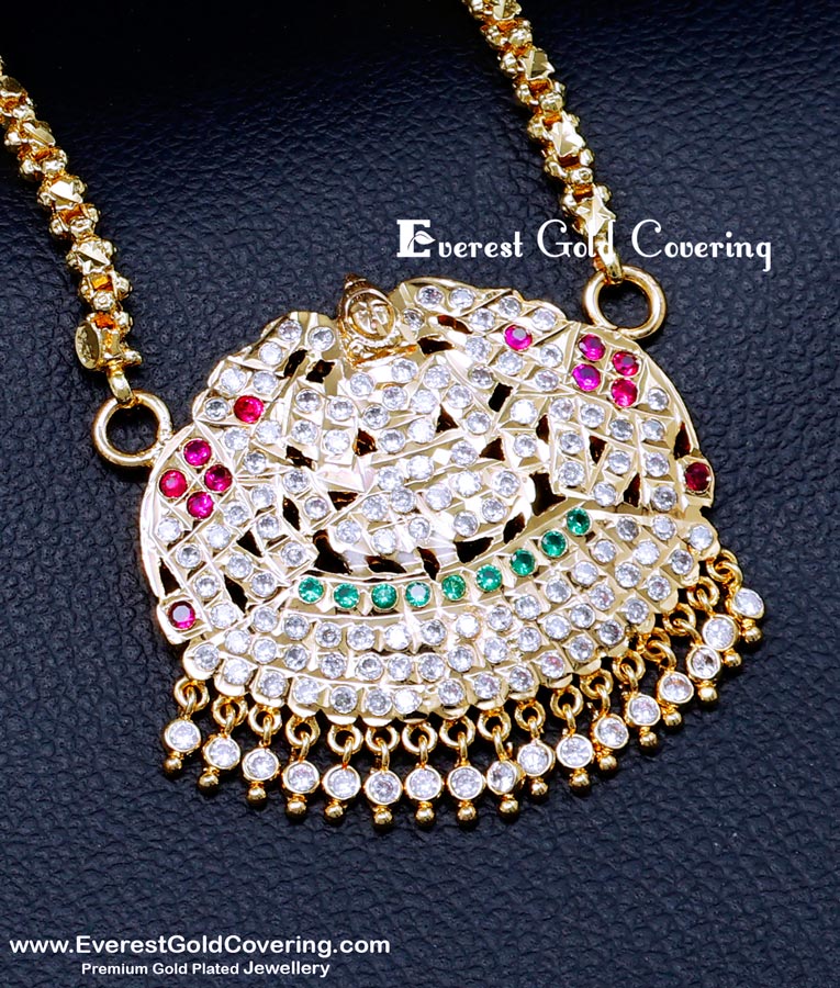 gajalakshmi dollar chain, gajalakshmi locket, gajalakshmi dollar chain gold, impon 5 metal jewellery, panchologam jewellery, dollar chain,  