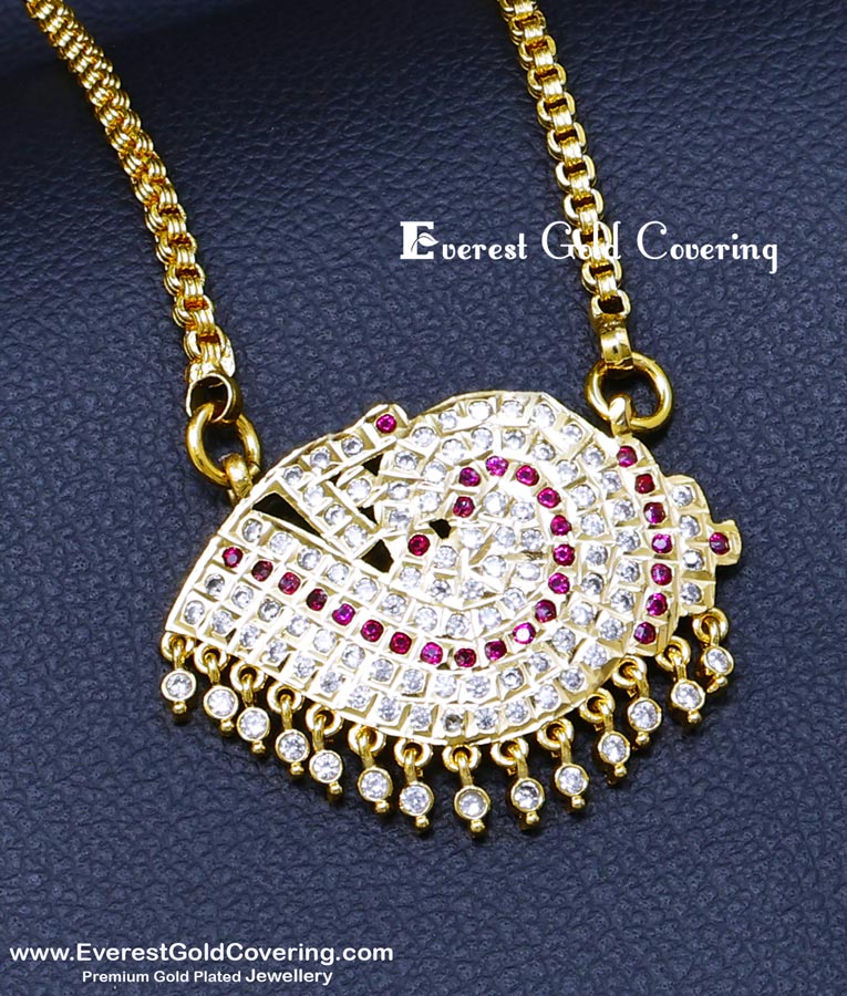 pendant chain designs, sangu chakra pendant, traditional gold stone dollar designs, valampuri sangu pendant, Sangu dollar design gold
