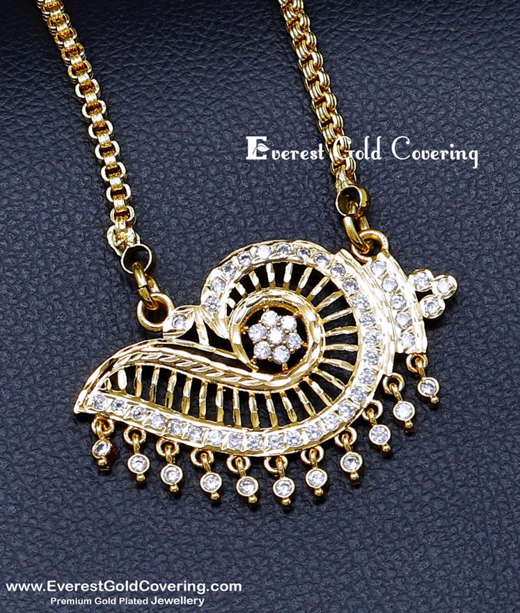 pendant chain designs, sangu chakra pendant, traditional gold stone dollar designs, valampuri sangu pendant, Sangu dollar design gold