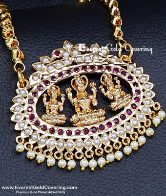 DLR323 - Latest Pearl with Ad Stone Lakshmi Pendant Chain Online