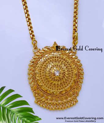 DCHN320 - Bridal Wear Gold Pattern Chain with Pendant Design