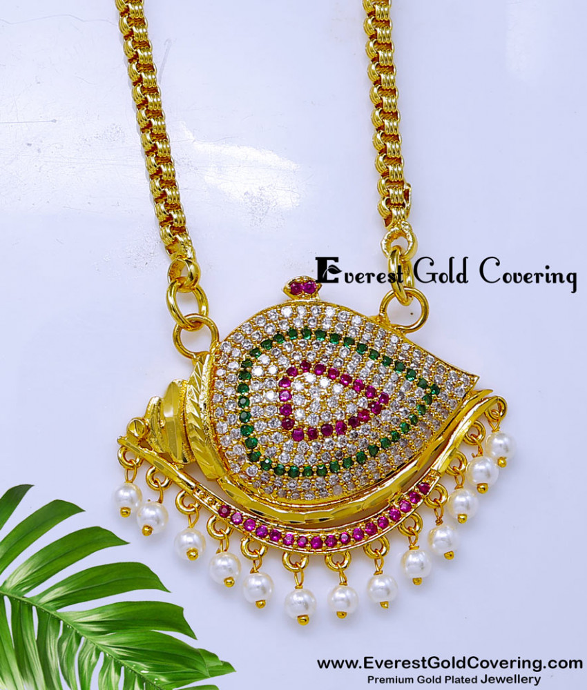 DCHN335 - Best Quality Multi Stone Sangu Pendant with Long Chain