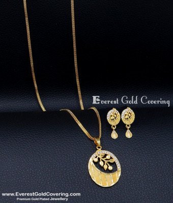 DCHN342 - Latest Leaf Design Long Chain Modern Gold Pendant Set