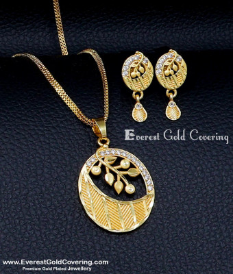 DCHN342 - Latest Leaf Design Long Chain Modern Gold Pendant Set