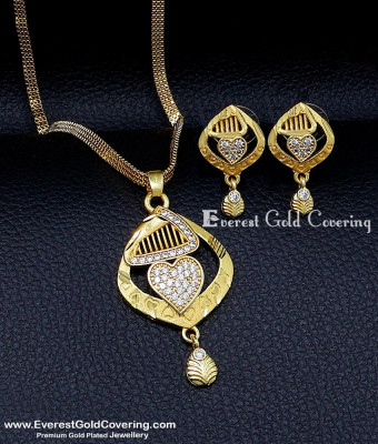 DCHN343 - New Model Artificial Diamond Pendant Set with Earrings