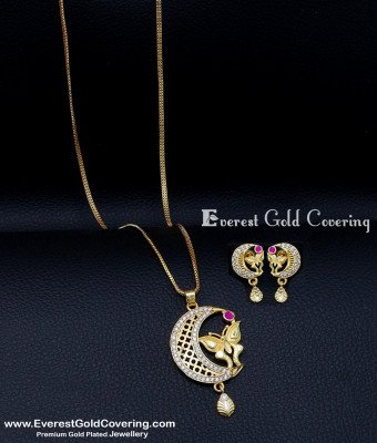 DCHN345 - Unique Butterfly Model Daily Wear Pendant with Earrings