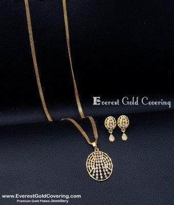 DCHN346 - Unique Light Weight Daily Wear Ad Stone Gold Pendant Set