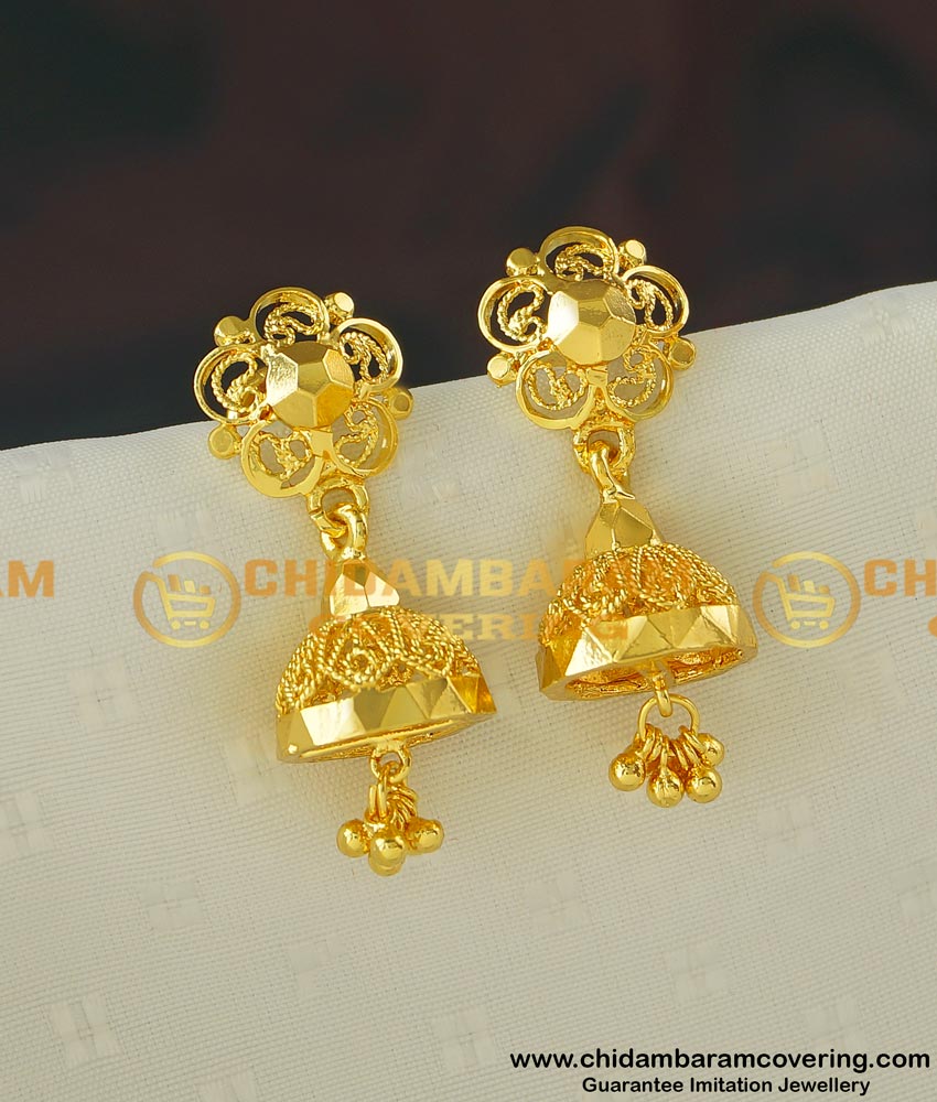 ERG406 - New Daily Wear Gold Plated Plain Gold Design Jhumkas for Women