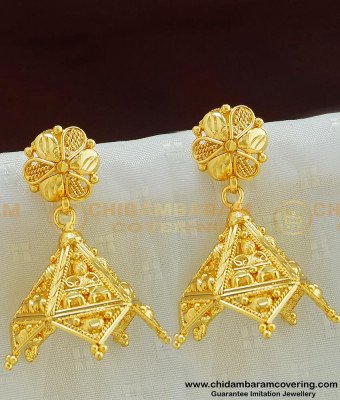 ERG502 - New Jimikki Kammel Pure Gold Plated Plain Jhumkas Online Shopping