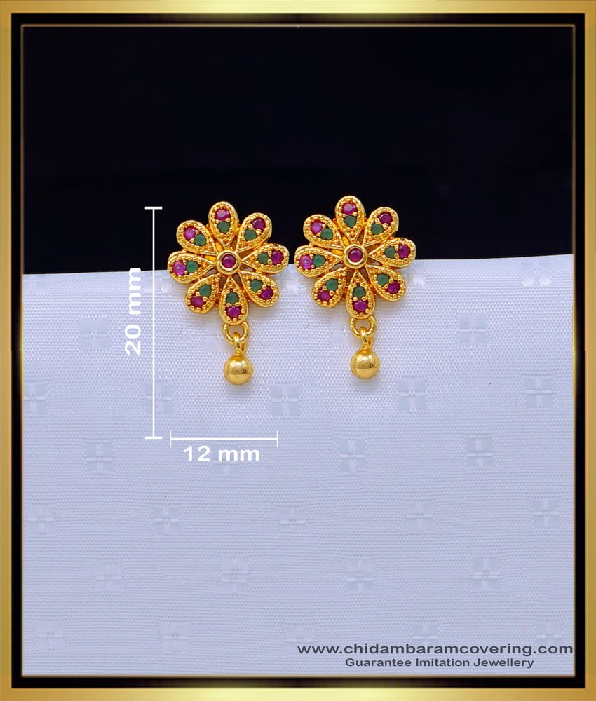 1 Gram Gold Jewellery Flower Design Stone Stud Earrings