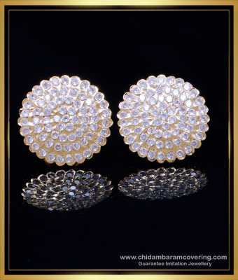 ERG2015 - Real Gold Look White Stone Big Studs Pure Impon Jewellery
