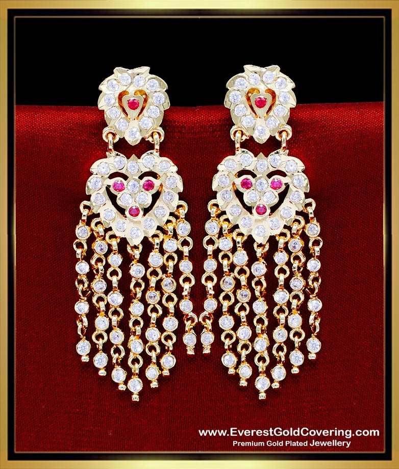 bridal earrings gold designs, gold wedding earrings design, gold earrings for bride designs, gold earring jewelry design, earrings designs latest, impon jewellery, gold plated jewellery design, impon stone earrings