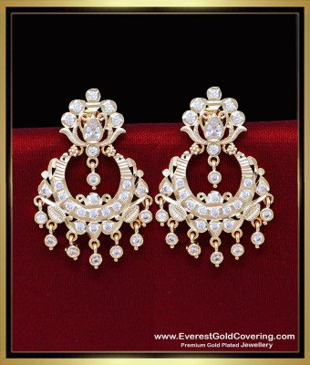 ERG2436 - Gold Model Impon White Stone New Chand Bali Earrings