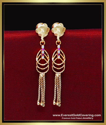 ERG2450 - Elegant Simple White and Ruby 2 Gram Gold Earrings