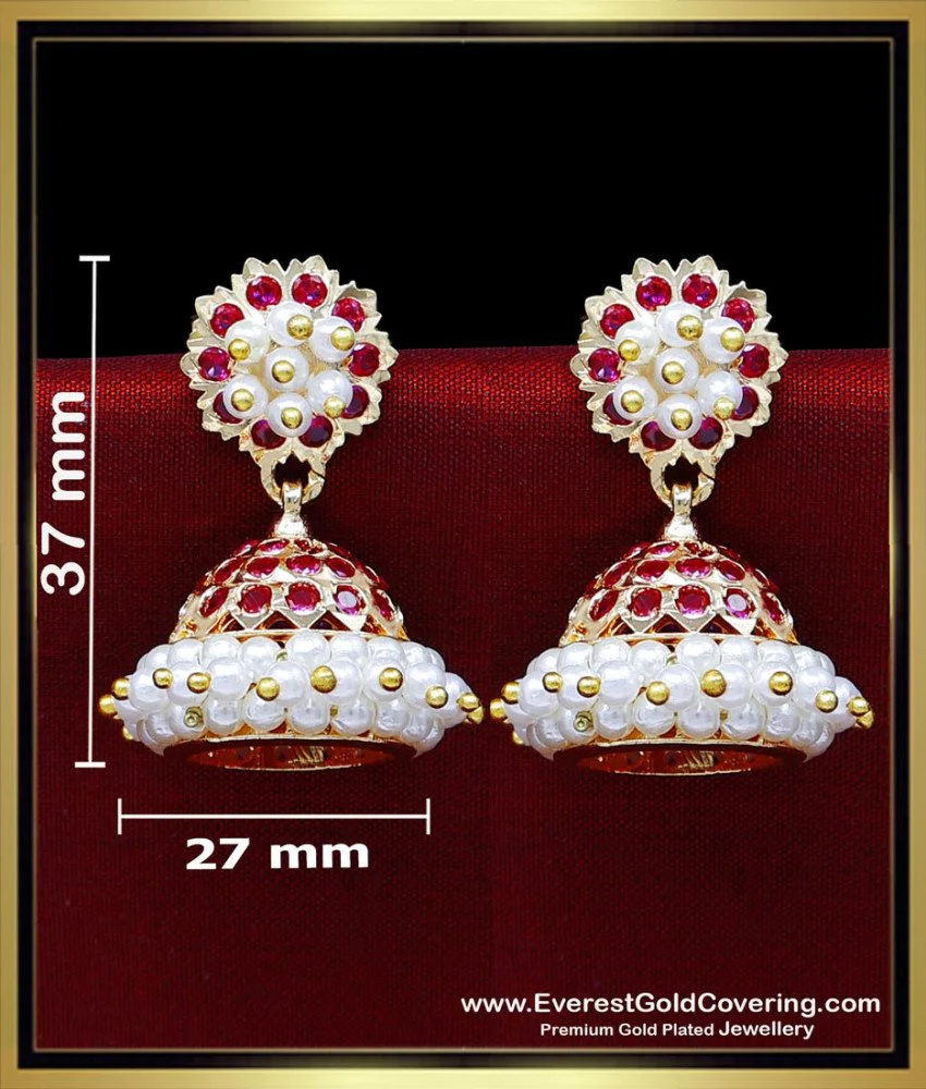 Buy First Quality Impon Ruby Stone with Pearl Jhumka Earrings