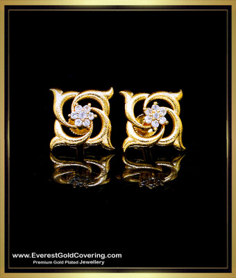 ERG2512 - Elegant Party Wear White Stone Real Gold Look Studs