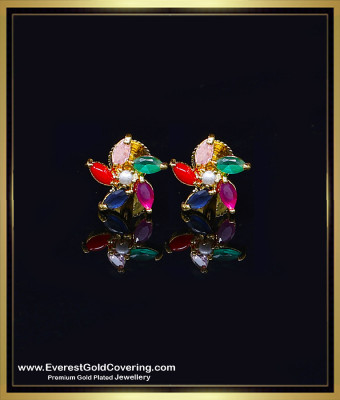 ERG2524 - Latest Gold Plated Multi Colour Stone Stud Earrings