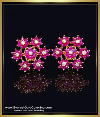 ERG2527 - Elegant Ruby and White Stone Light Weight Stud Earrings