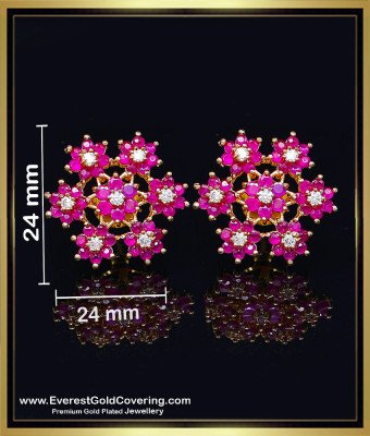 ERG2527 - Elegant Ruby and White Stone Light Weight Stud Earrings