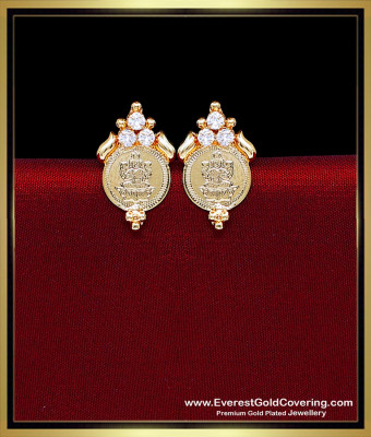 ERG2532 - Gold Model White Stone Lakshmi Coin Stud Earrings