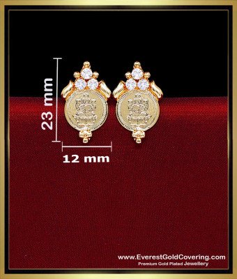 ERG2532 - Gold Model White Stone Lakshmi Coin Stud Earrings