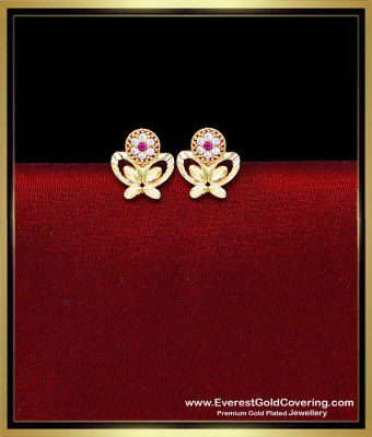 ERG2534 - 2 Gram Gold Forming White and Ruby Stone Stud Earrings
