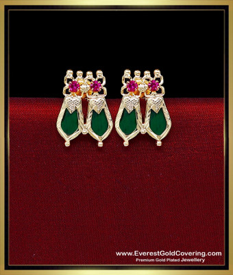 Erg2547- Traditional Kerala Green Gold Plated Nagapadam Earrings