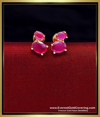ERG2552 - Elegant Ruby Stone Gold Plated Stud Earrings for Women