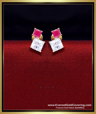 ERG2553 - Latest Daily Wear White and Ruby Stud Earrings for Girls