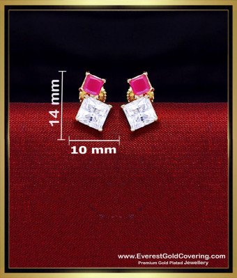 ERG2553 - Latest Daily Wear White and Ruby Stud Earrings for Girls