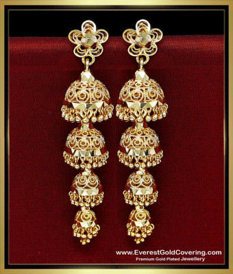 ERG2562 - Real Gold Look Long 4 Step Jhumka Design for Ladies
