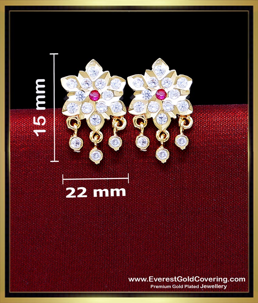 flower stud white stone gold earrings design