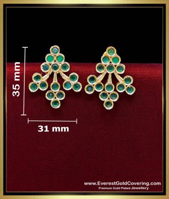 ERG2593 - Elegant Emerald Stone South Indian Gold Earrings Tops