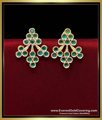 ERG2593 - Elegant Emerald Stone South Indian Gold Earrings Tops