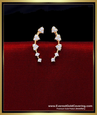 ERG2600 - Beautiful White Stone Gold Plated Ear Cuff Earrings